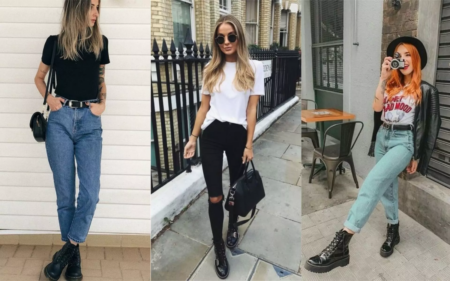 mulheres usando coturno com calça jeans