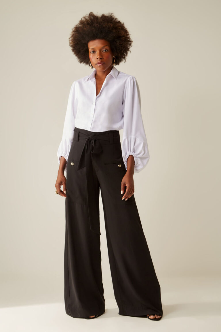 Look com Calça Pantalona Preta: 5 combinações incríveis