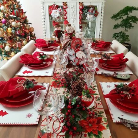 Mesas de Natal Decoradas Lindas e Fáceis para a Ceia mesas de Natal decoradas