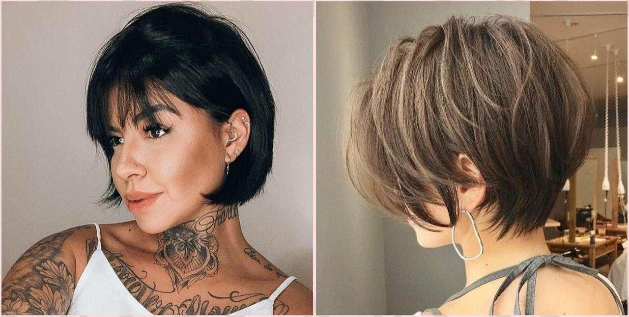 Da esquerda para direita: mulher tatuada com cabelos curtos preto. Mulher de costas com cabelos curtos castanho médio
