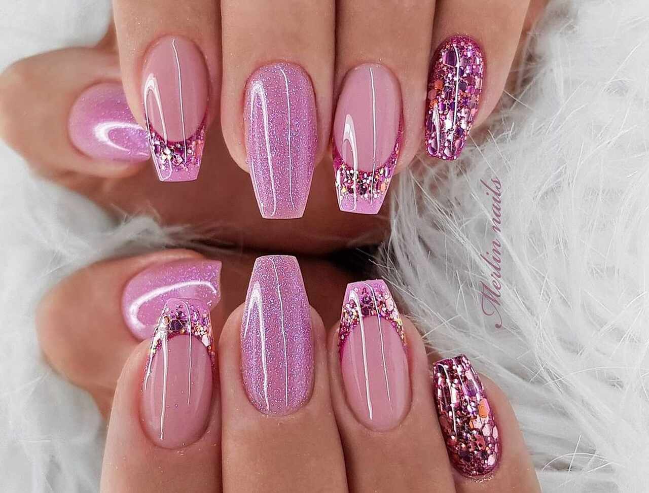 unhas decoradas rosa