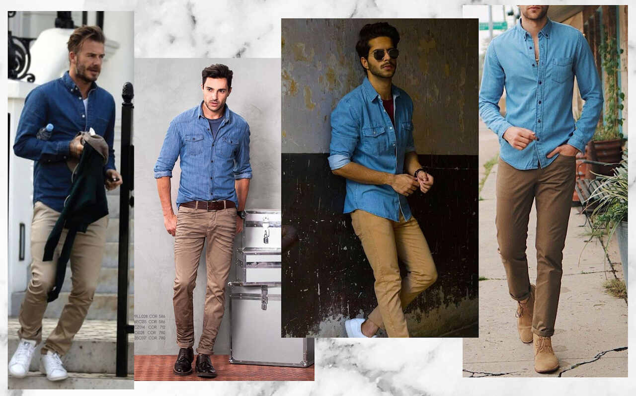 homens com camisa jeans