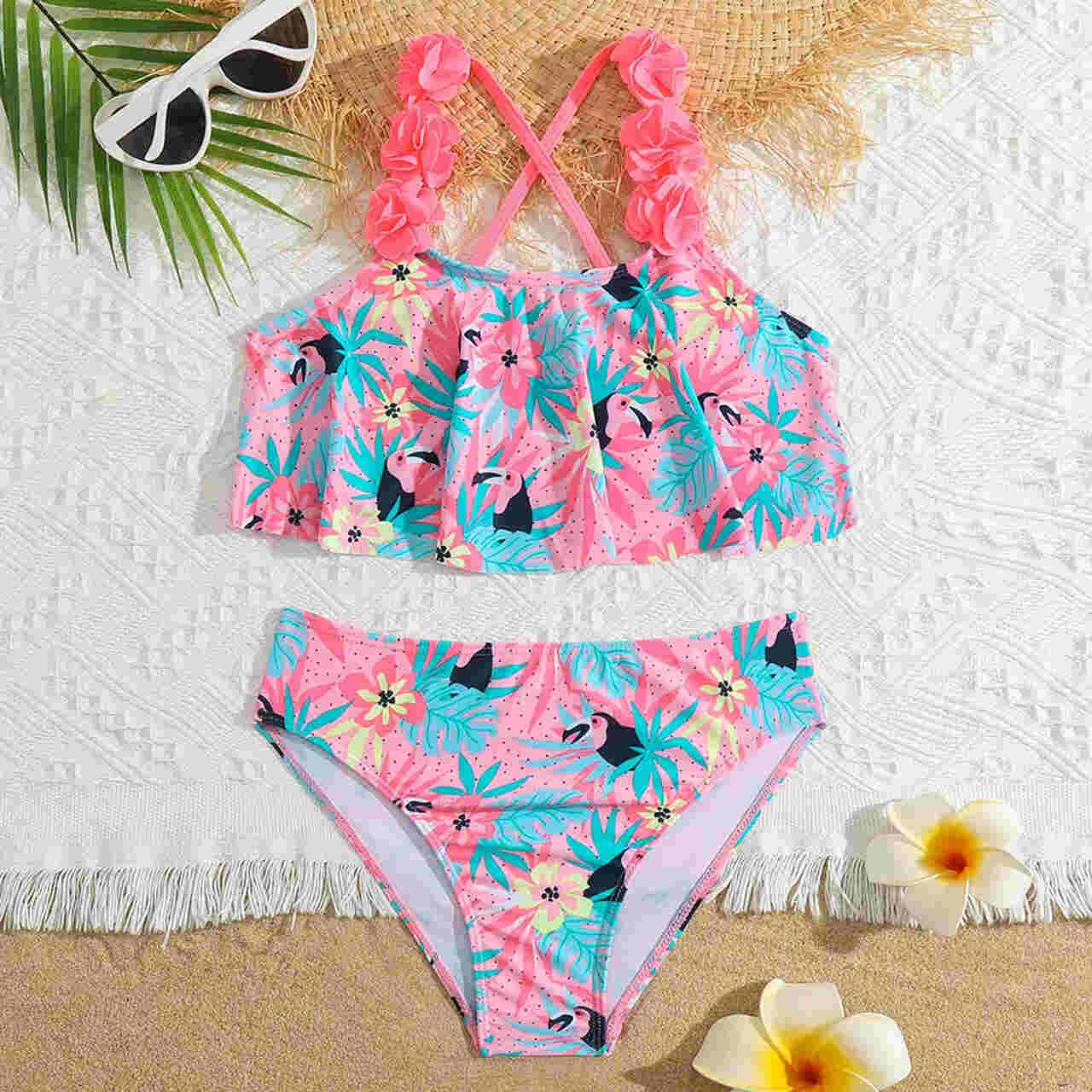 biquíni infantil de flamingo