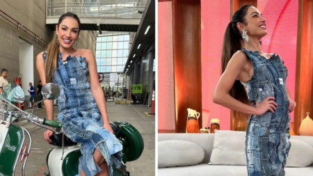 Patricia Poeta surge com look jeans reciclado e detalha o processo Patricia Poeta surge com look jeans reciclado e detalha o processo