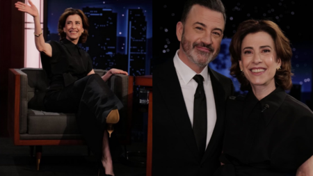 Fernanda Torres segue a tendência all black em entrevista ao Jimmy Kimmel