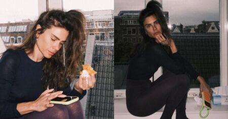 Carolina Dieckmann surge sem make em ensaio íntimo na Europa; veja registros Carolina Dieckmann aparece sentada em ambiente iluminado, usando roupas confortáveis, sem maquiagem, durante ensaio caseiro em Amsterdã.