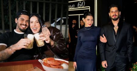 Zé Felipe presenteia Ana Castela com relógio de luxo; veja o valor Zé Felipe e Ana Castela posam juntos em dois momentos distintos: em um deles brindam com drinks, e no outro surgem vestidos de forma elegante em um evento.