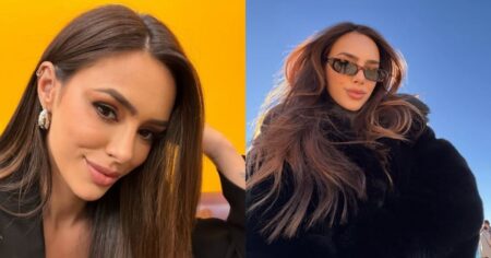 Bruna Biancardi surge em look all black ousado e recebe elogios nas redes; veja registros Bruna Biancardi aparece em dois registros: à esquerda, em close com maquiagem leve e cabelo liso; à direita, ao ar livre, usando óculos escuros e casaco preto volumoso.