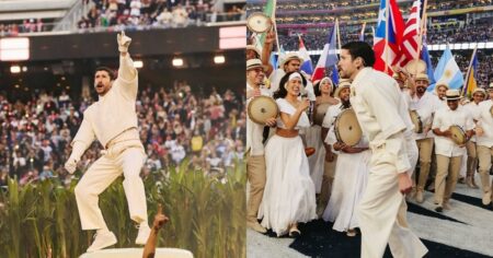 Bad Bunny revela por que levou ‘Ocasio 64’ ao Super Bowl; veja Bad Bunny se apresenta no show do intervalo do Super Bowl usando look creme com homenagem Ocasio 64