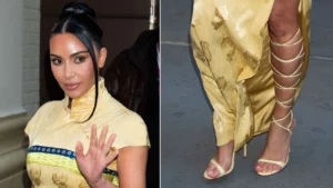 Kim Kardashian Eleva seu Estilo com Bota Gladiador Amarelo em Visita a Broadway Hoje